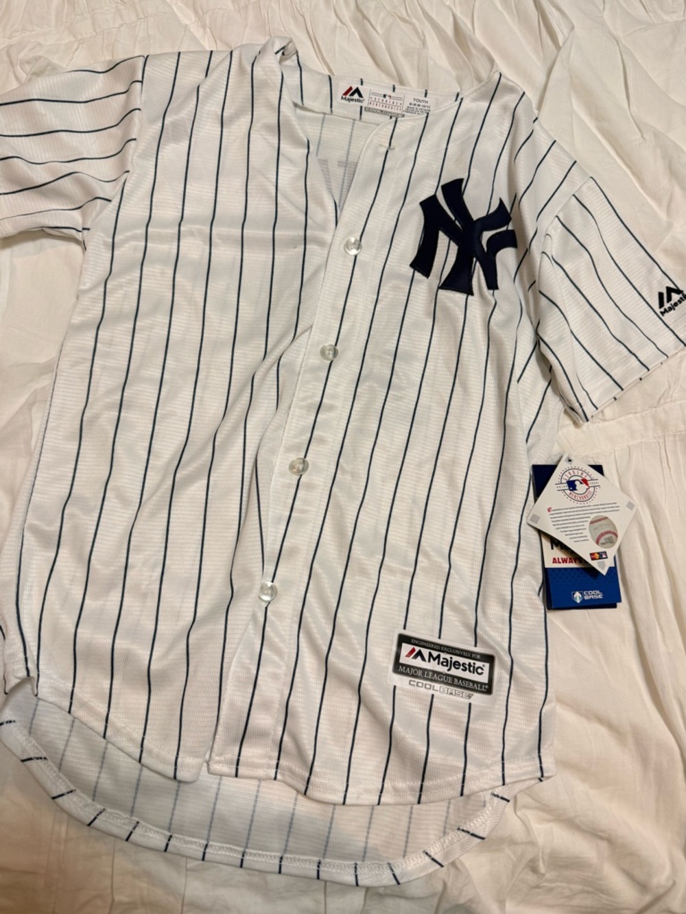 New York Yankees Castro Pinstripe Baseball Jersey - White/Navy - NWT Youth M
